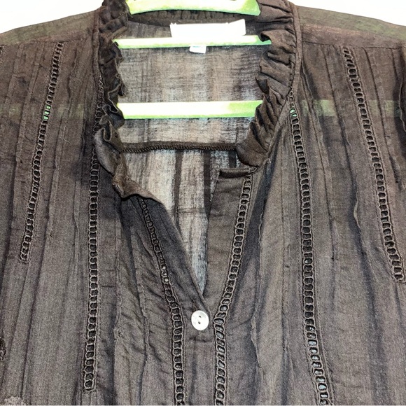 Kyla Seo Cotton Semi Sheer Embroidered Button Down Blouse - Picture 4 of 9